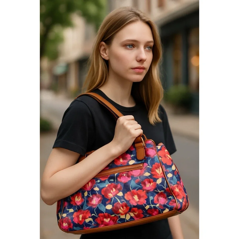 ROSETTI Jean Theory Double Handle Satchel Bag in Red Floral Multi-color‎